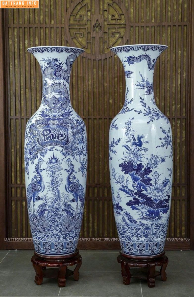 Lộc Bình Phúc Đức Men Lam Khử Cao Cấp Bát Tràng