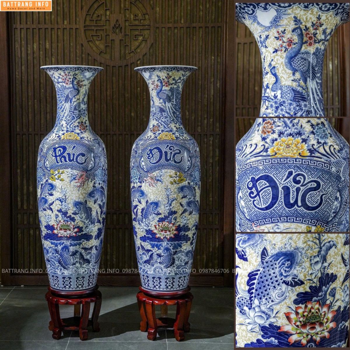 Lộc Bình Phúc Đức Nền Gại Gấm VIP Bát Tràng