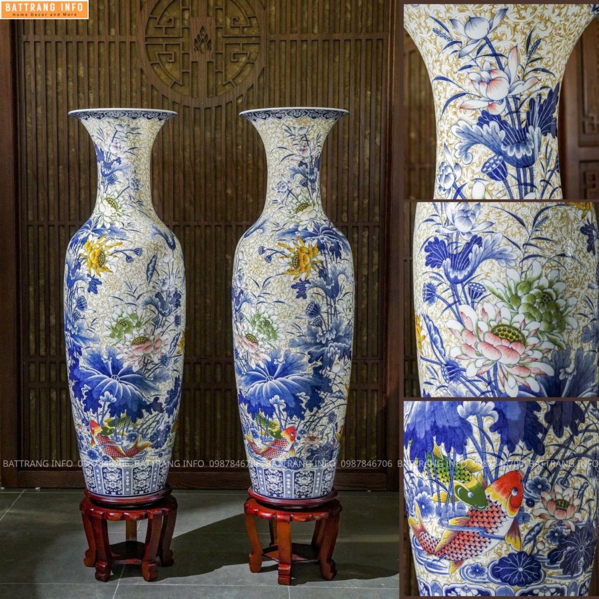 Lộc Bình Sen Phú Quý Nền Gại Gấm Cao Cấp Bát Tràng