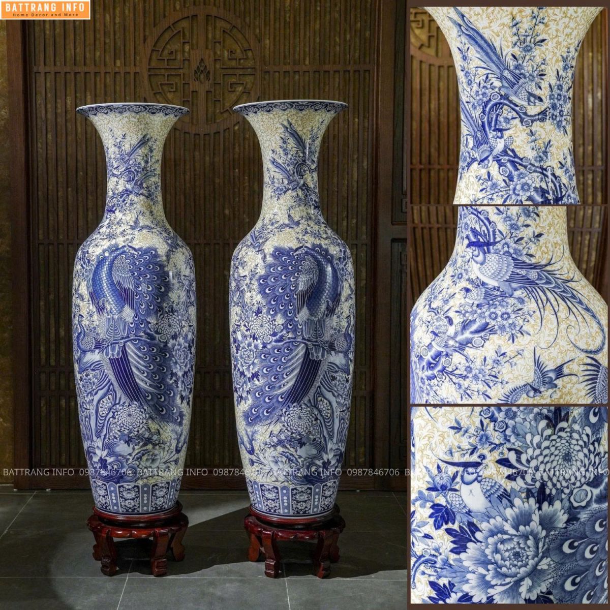 Lộc Bình Công Danh Phú Quý Nền Gại Gấm Cao Cấp Bát Tràng