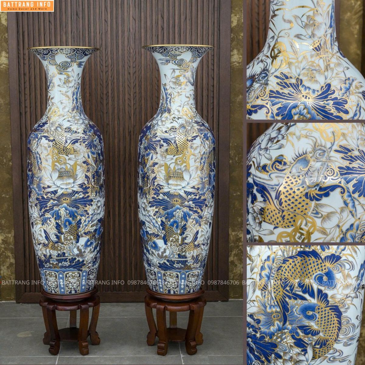 Lộc Bình Sen Phú Quỹ Khử Vip Vẽ Vàng 24K Cao Cấp Bát Tràng