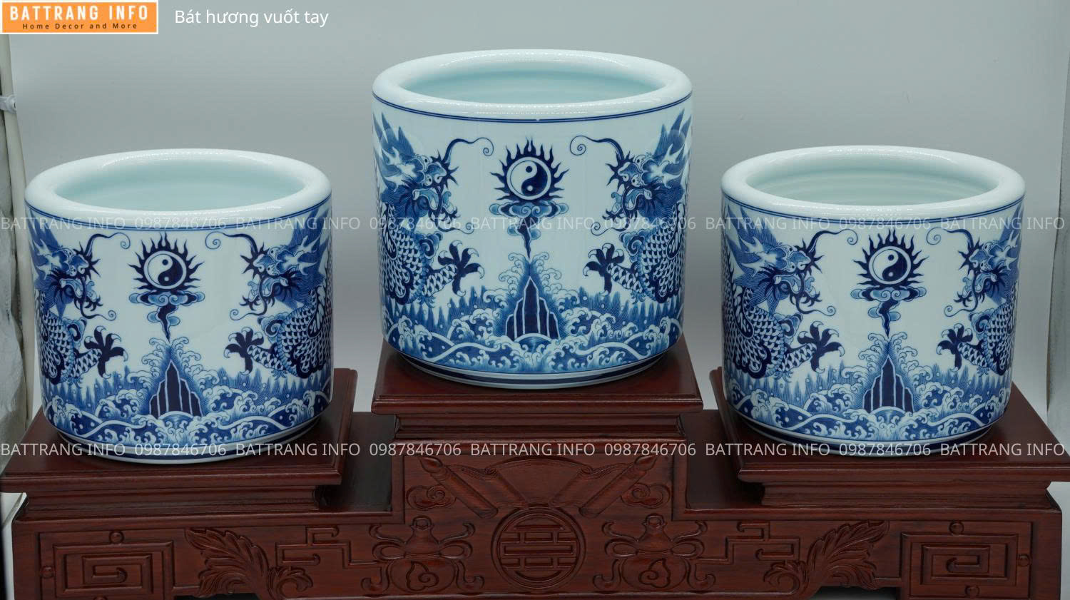Bát Hương Men Lam Vuốt Tay Cao Cấp Bát Tràng – Tinh Hoa Gốm Việt Cho Không Gian Thờ Cúng