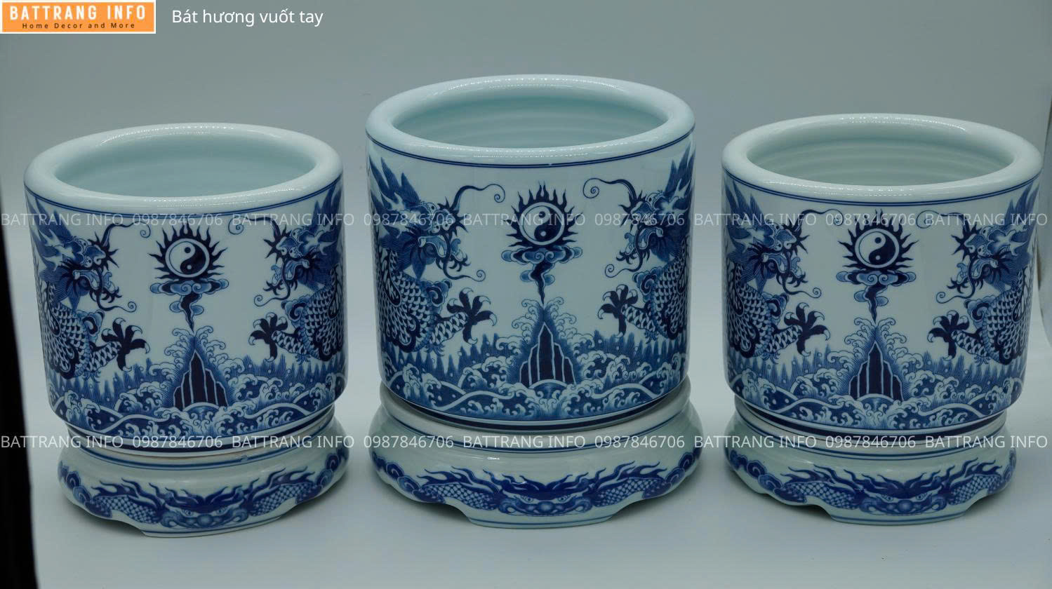Bát hương men vuốt tay men rong khử vẽ song long cao cấp Bát Tràng - p16 2