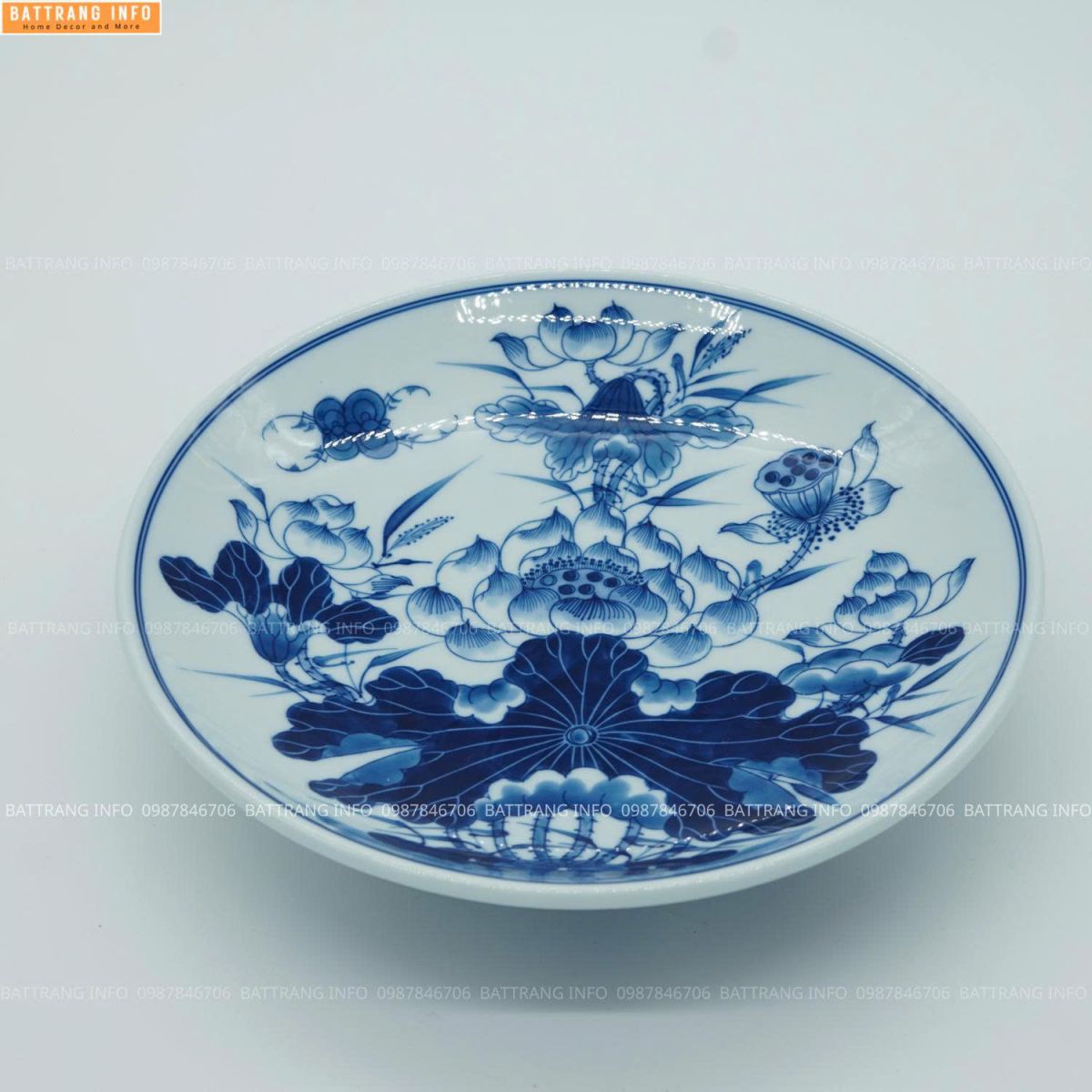 Mâm bồng men rong khử vẽ sen cao cấp Bát Tràng - p24