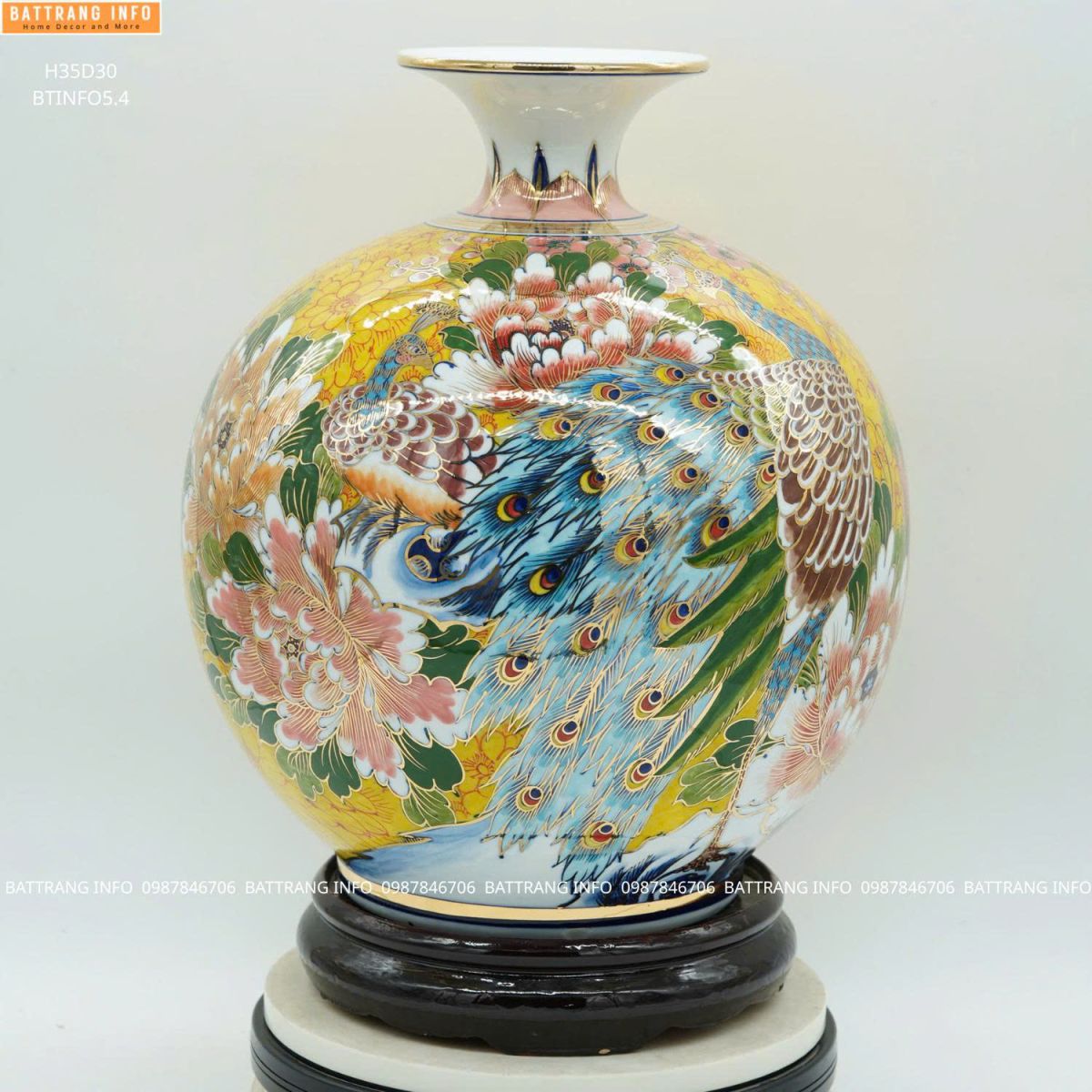 Bình Hút Lộc Công Danh Phú Quý Cao 35cm Vẽ Vàng 24K Cao Cấp Bát Tràng