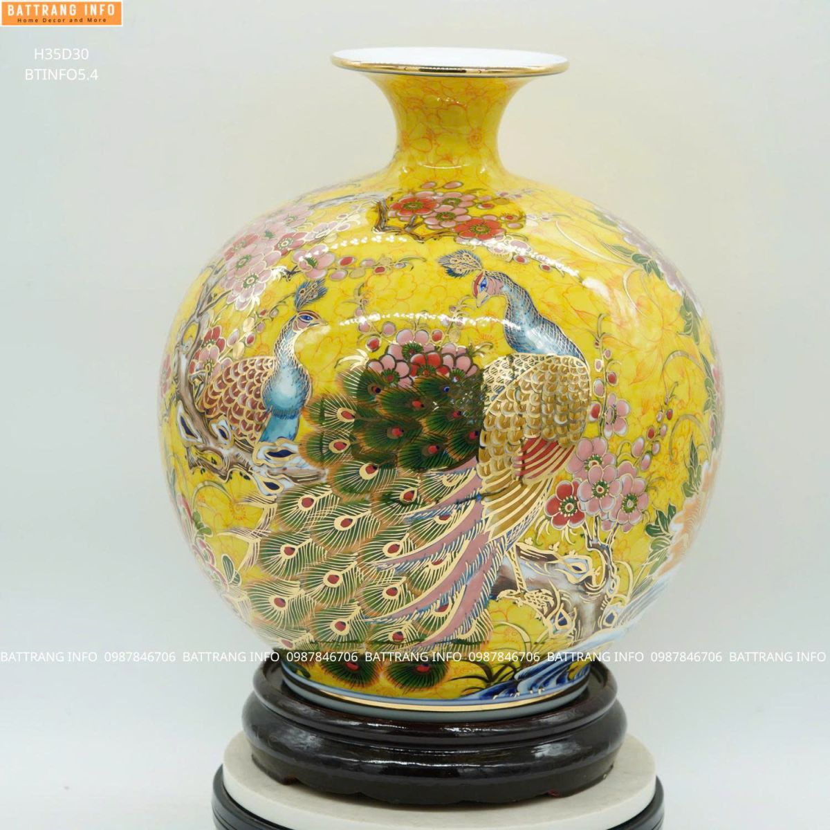 Bình Hút Lộc Công Danh Phú Quý Cao 35cm Vẽ Vàng 24K Cao Cấp Bát Tràng