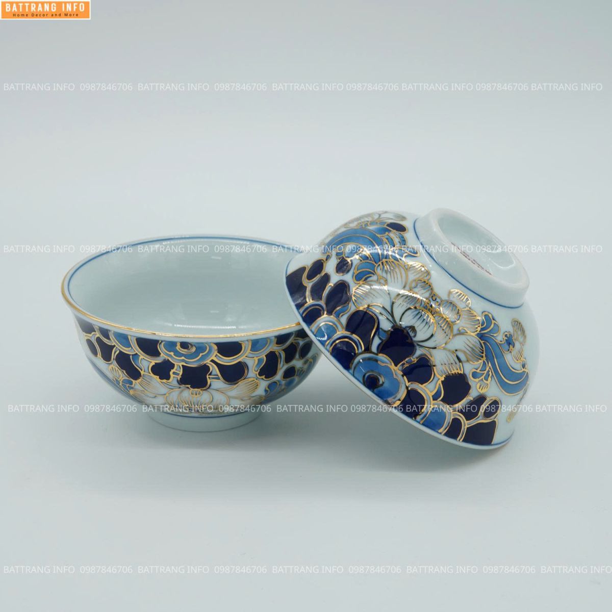 Bát cúng men lam vẽ vàng 24K cao cấp Bát Tràng 2