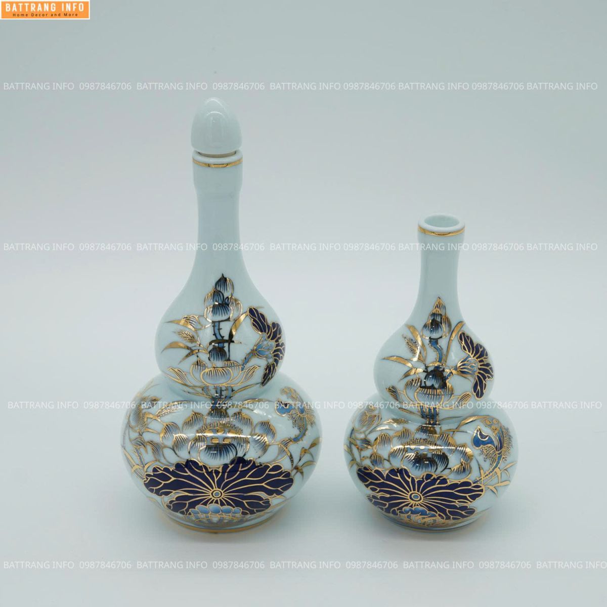 Nậm Rượu Men Lam Vẽ Vàng 24K Cao Cấp Bát Tràng S2