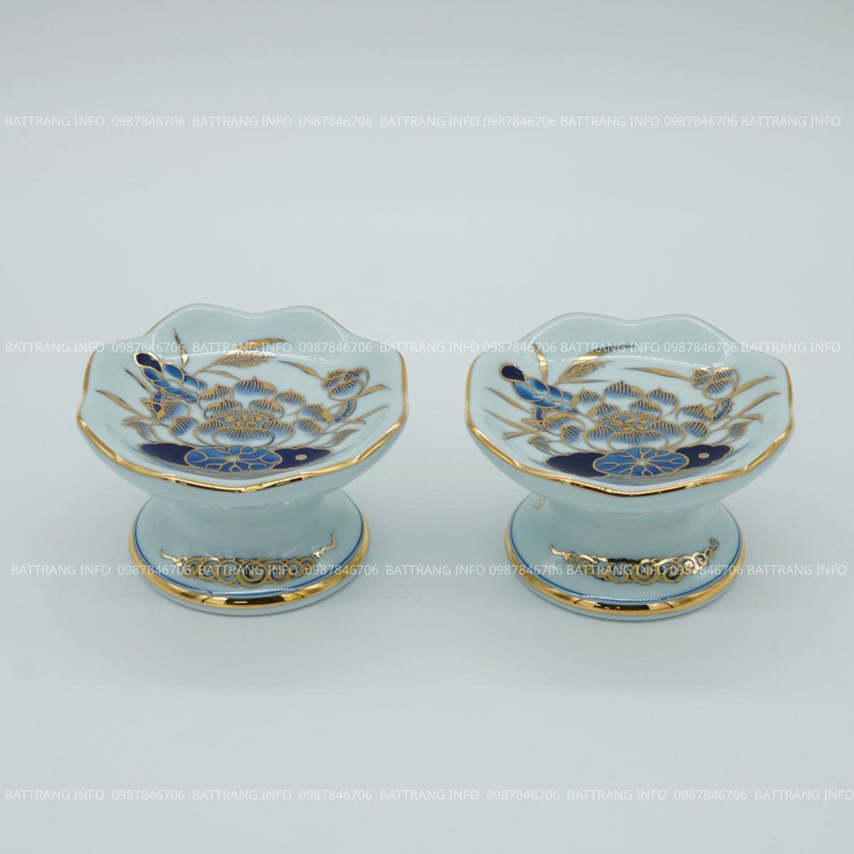 Chân nến men lam vẽ vàng 24K cao cấp Bát Tràng S2