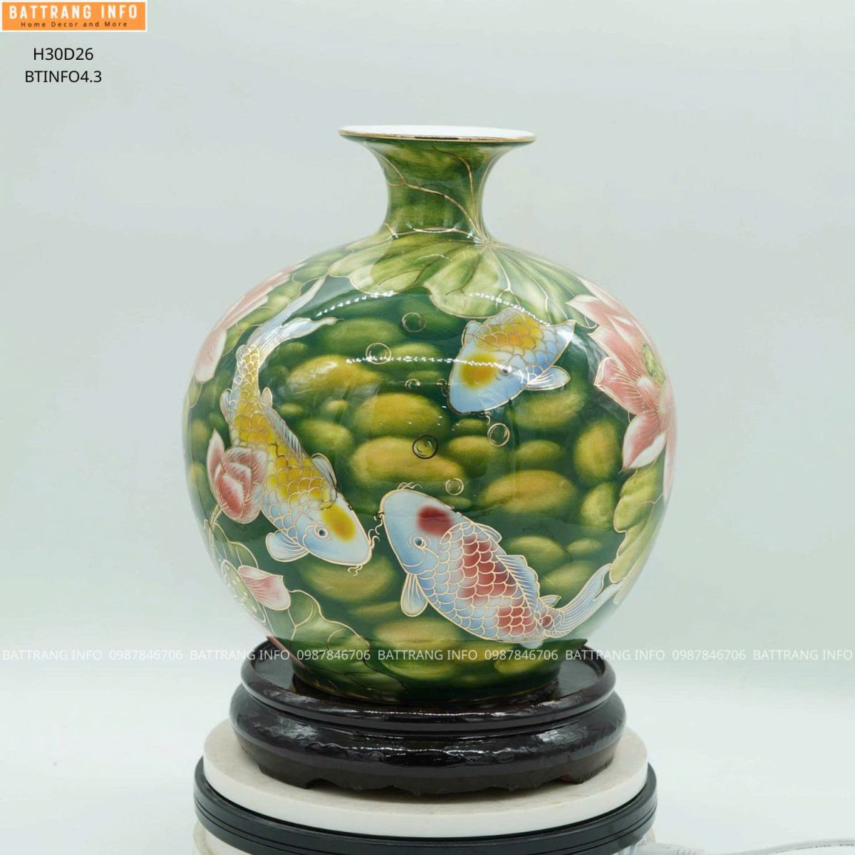 Bình Hút Tài Lộc Sen Phú Quý Vẽ Vàng 24K Cao 30cm 2