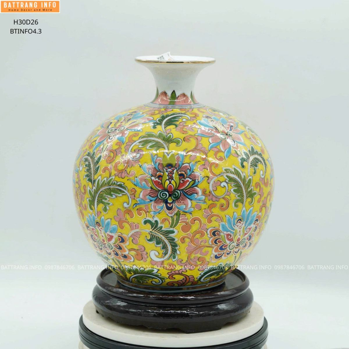 Bình Hút Tài Lộc Hoa Dây Vẽ Vàng 24K Cao 30cm