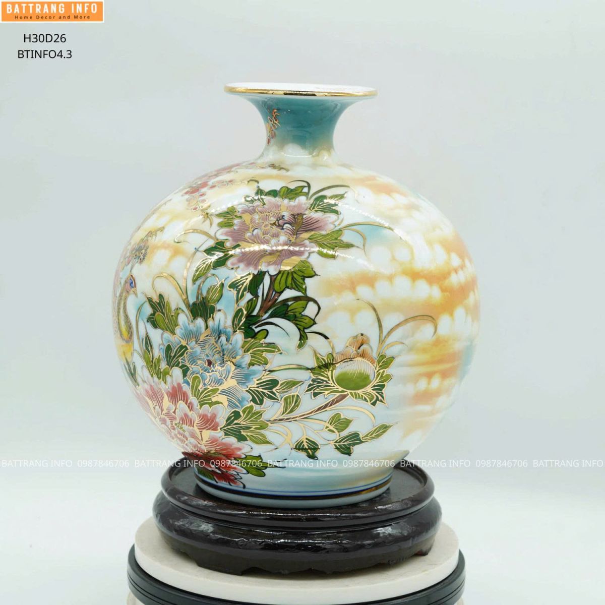 Bình Hút Lộc Công Danh Phú Quý Cao 30cm Vẽ Vàng 24K Cao Cấp Bát Tràng 2