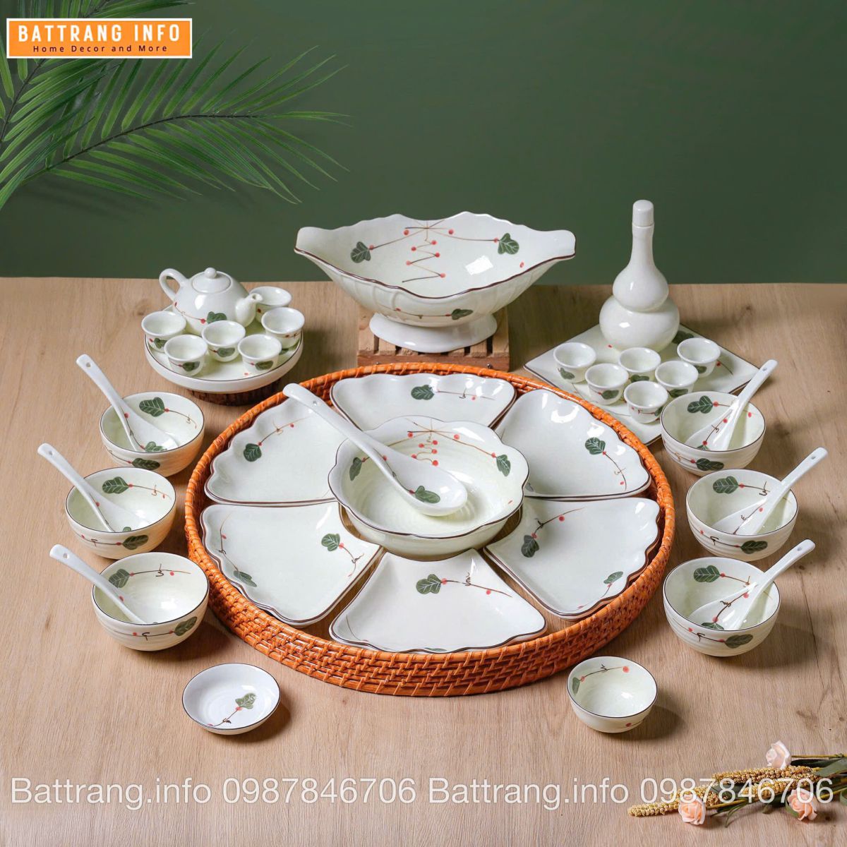 Sét Bát Đĩa Hoa Mặt Trời – Mâm Cơm Cúng Rằm Tháng Giêng Cao Cấp Bát Tràng