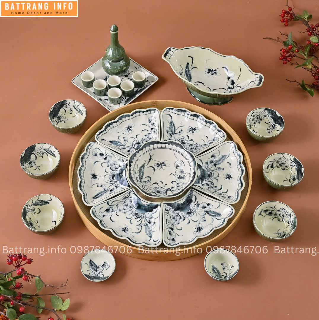 Sét Bát Đĩa Hoa Mặt Trời – Mâm Cơm Cúng Rằm Tháng Giêng Cao Cấp Bát Tràng