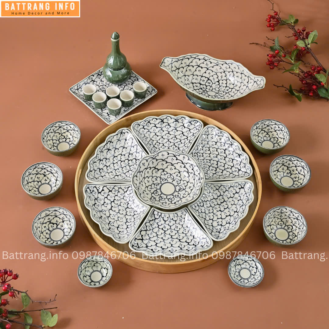 Sét Bát Đĩa Hoa Mặt Trời – Mâm Cơm Cúng Rằm Tháng Giêng Cao Cấp Bát Tràng