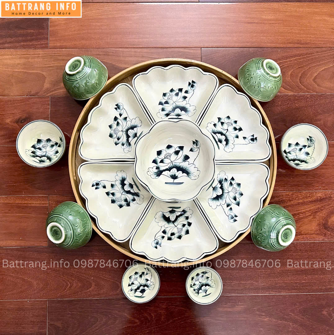 Sét Bát Đĩa Hoa Mặt Trời – Mâm Cơm Cúng Rằm Tháng Giêng Cao Cấp Bát Tràng