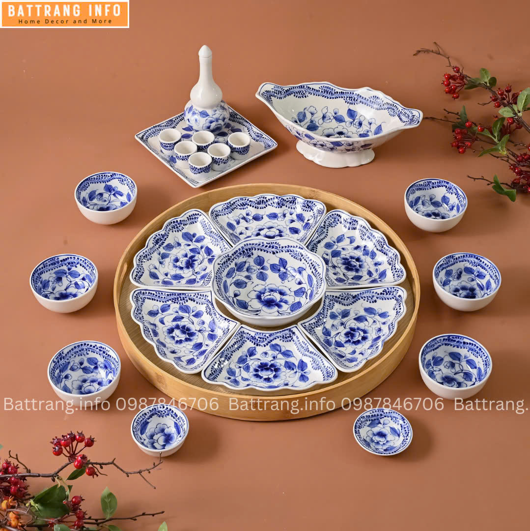 Sét Bát Đĩa Hoa Mặt Trời – Mâm Cơm Cúng Rằm Tháng Giêng Cao Cấp Bát Tràng
