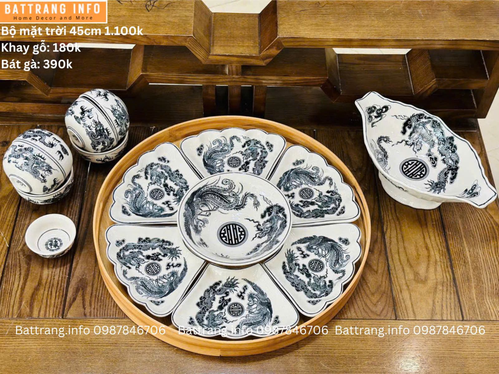 Sét Bát Đĩa Hoa Mặt Trời – Mâm Cơm Cúng Rằm Tháng Giêng Cao Cấp Bát Tràng