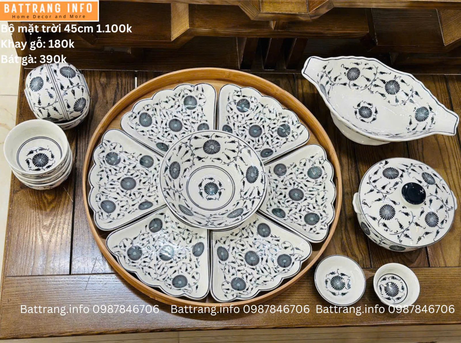 Sét Bát Đĩa Hoa Mặt Trời – Mâm Cơm Cúng Rằm Tháng Giêng Cao Cấp Bát Tràng