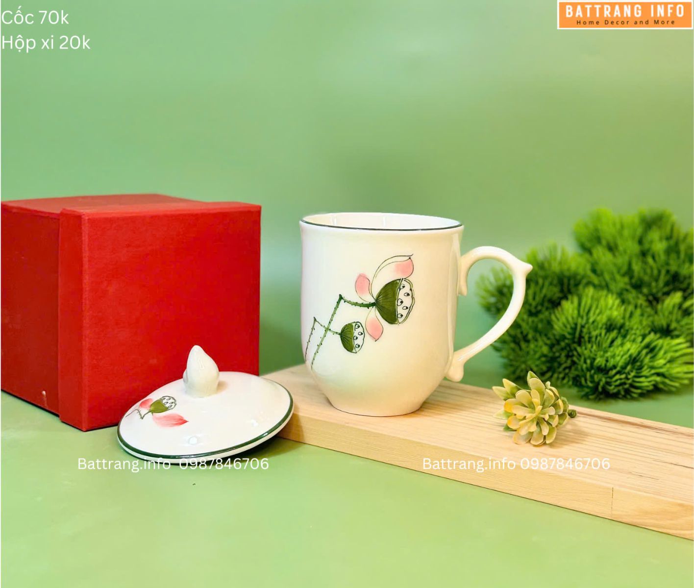 Cốc Nắp Vẽ Hoa Cao Cấp Bát Tràng 2