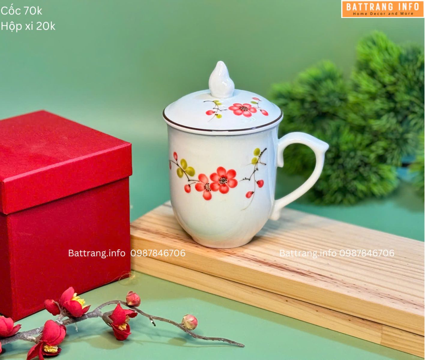 Cốc Nắp Vẽ Hoa Cao Cấp Bát Tràng