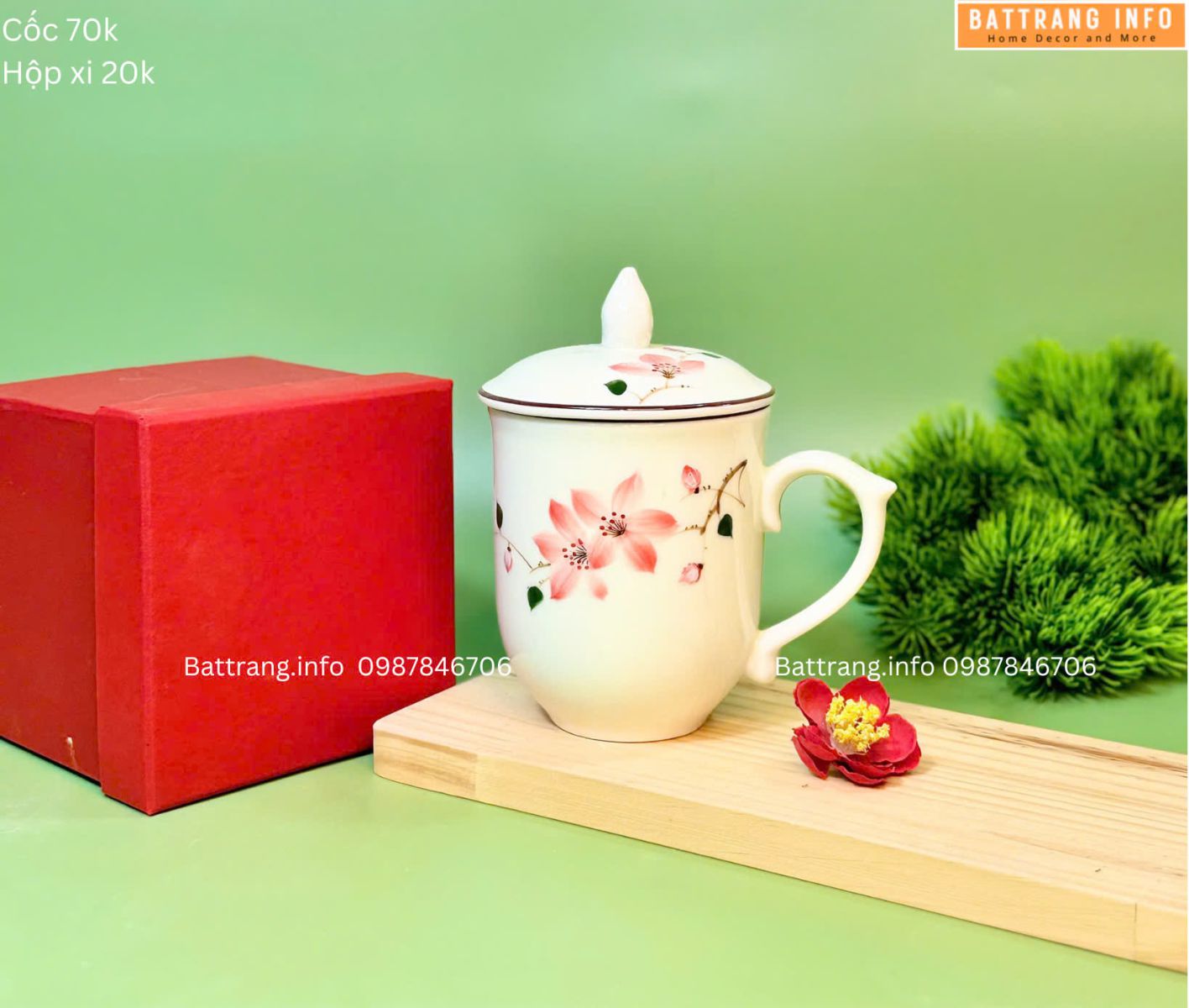 Cốc Nắp Vẽ Hoa Cao Cấp Bát Tràng – Món Quà Sang Trọng, Tinh Tế
