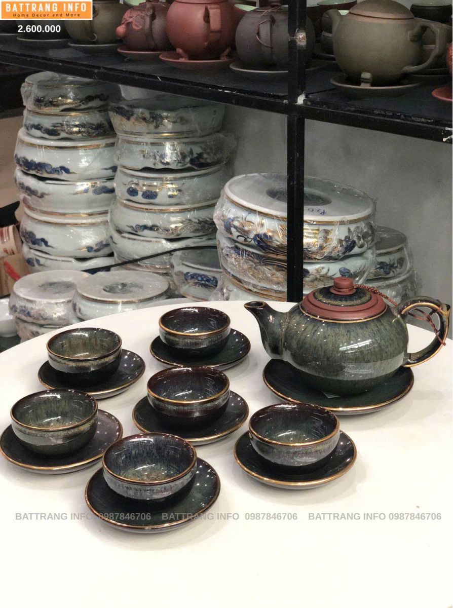 Bộ Ấm Chén Men Hỏa Biến Bát Tràng  – Tinh Hoa Gốm Sứ Cao Cấp