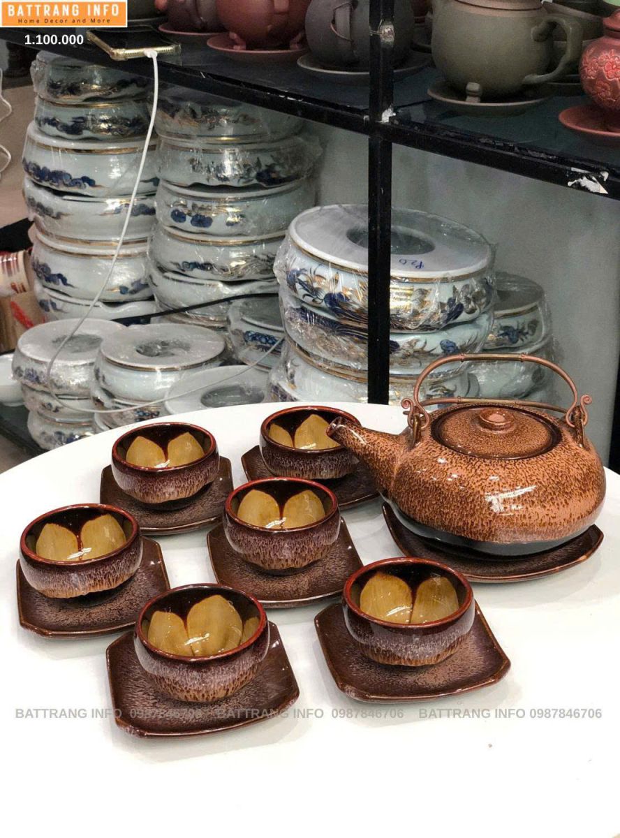 Bộ Ấm Chén Men Hỏa Biến Bát Tràng  – Tinh Hoa Gốm Sứ Cao Cấp