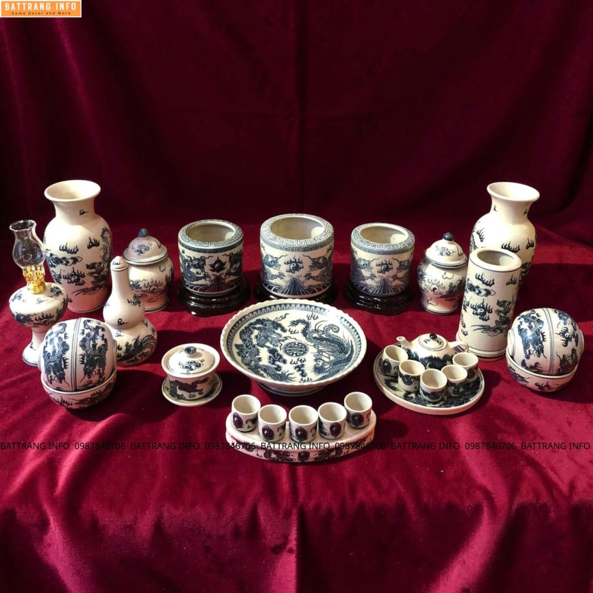 Bộ Đồ Thờ Men Rạn Vẽ Tay Họa Tiết Rồng – Gốm Sứ Bát Tràng Cao Cấp Bán Chạy Nhất Hiện Nay