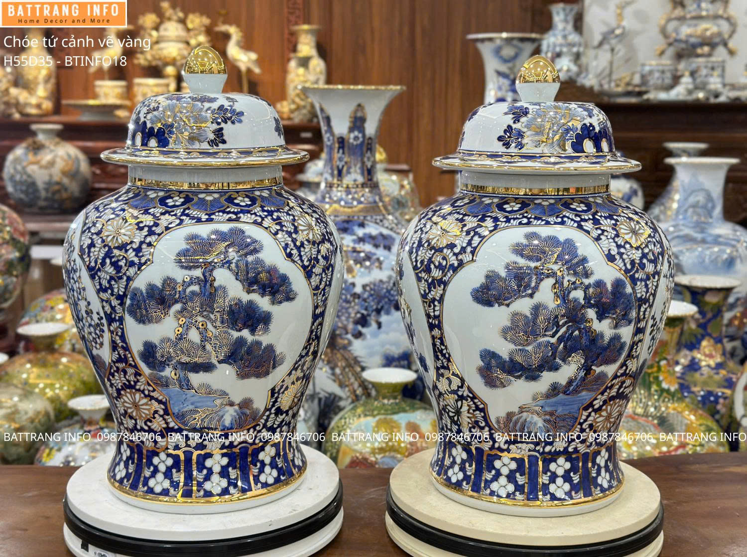 Choé Tứ Cảnh Nền 3D Vẽ Vàng 24k Cao 55cm