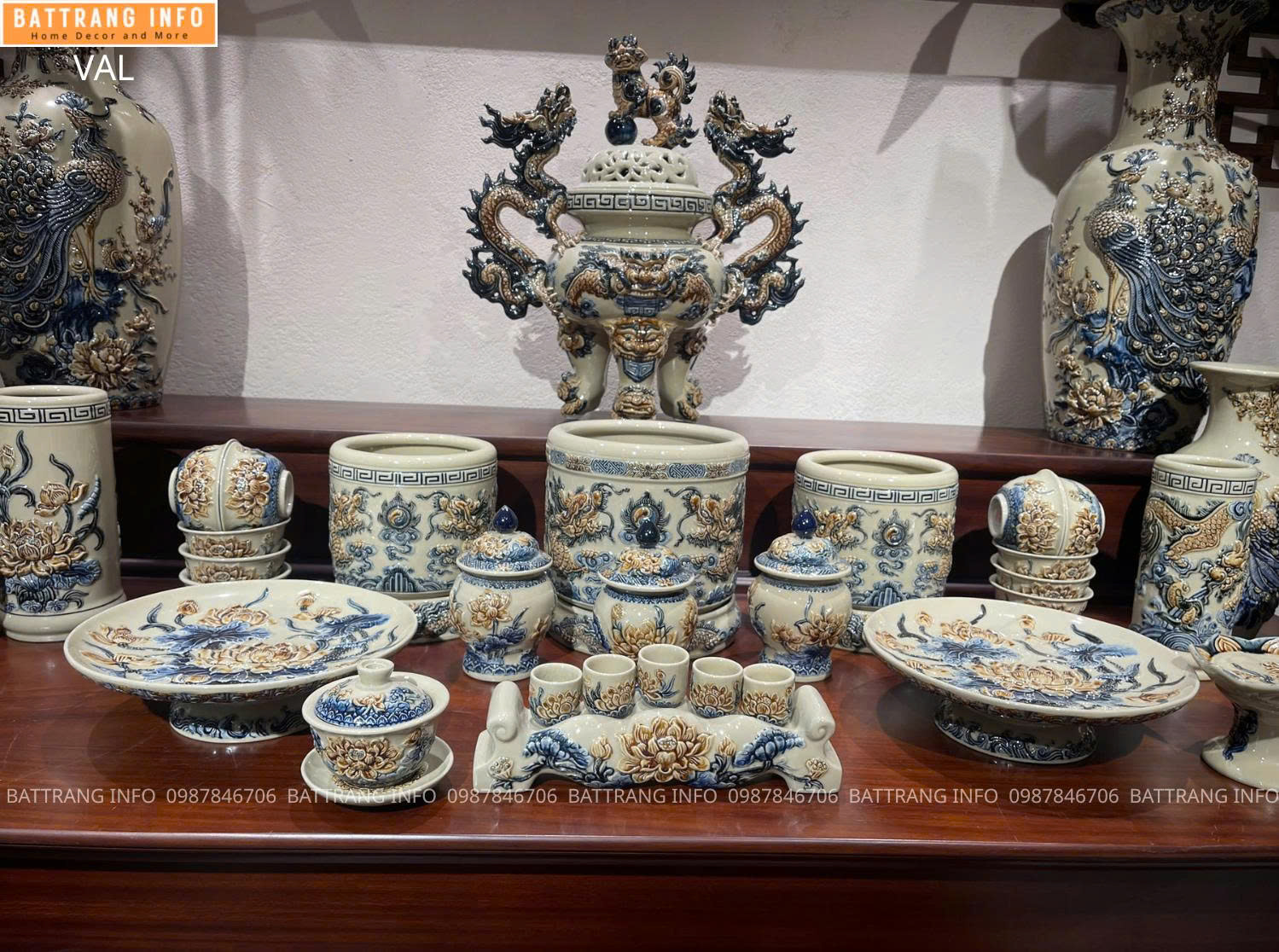 Bộ Đồ Thờ Men Hoàng Thổ Cao Cấp Bát Tràng