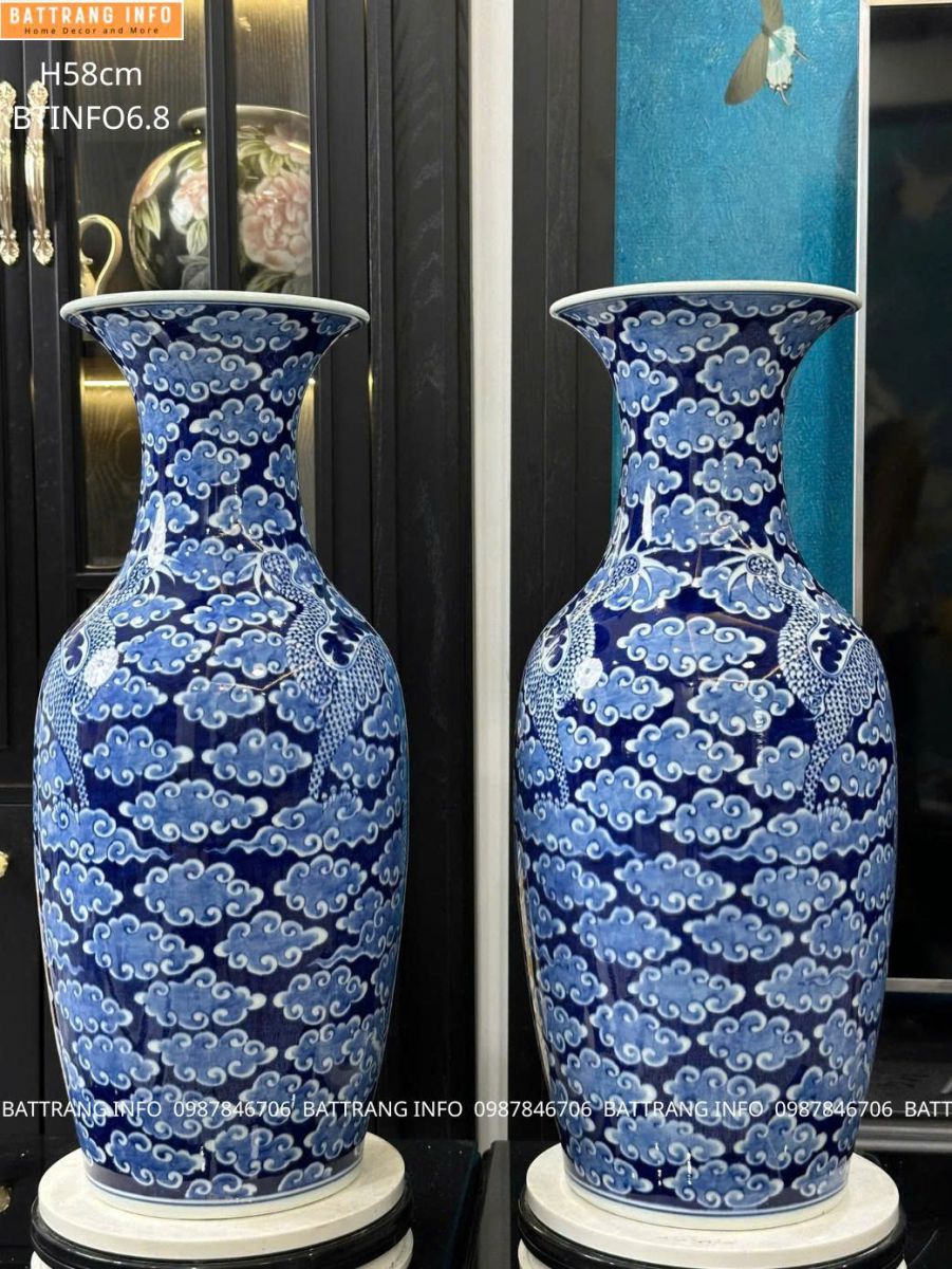 Lộc Bình Long Ẩn Men Lam Vẽ Tay H58 Cao Cấp Bát Tràng 2