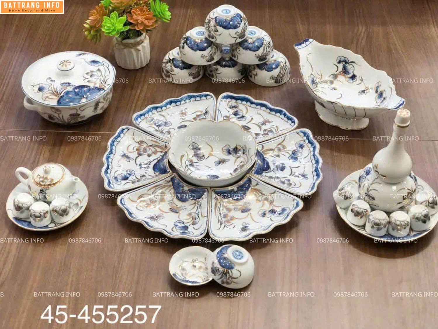 Mua bộ bát đĩa mặt trời vẽ sen vẽ vàng cao cấp Bát Tràng ở đâu Hà Nội?