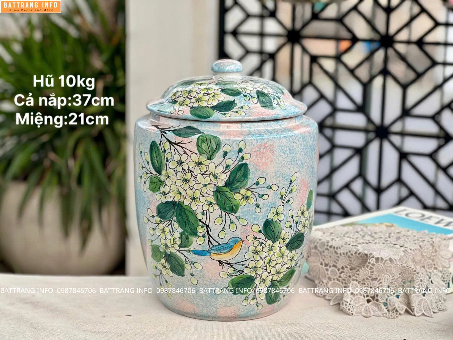 Hũ gạo Bát Tràng cao cấp 10kg – Giải pháp bảo quản gạo an toàn, thẩm mỹ cho mọi gia đình