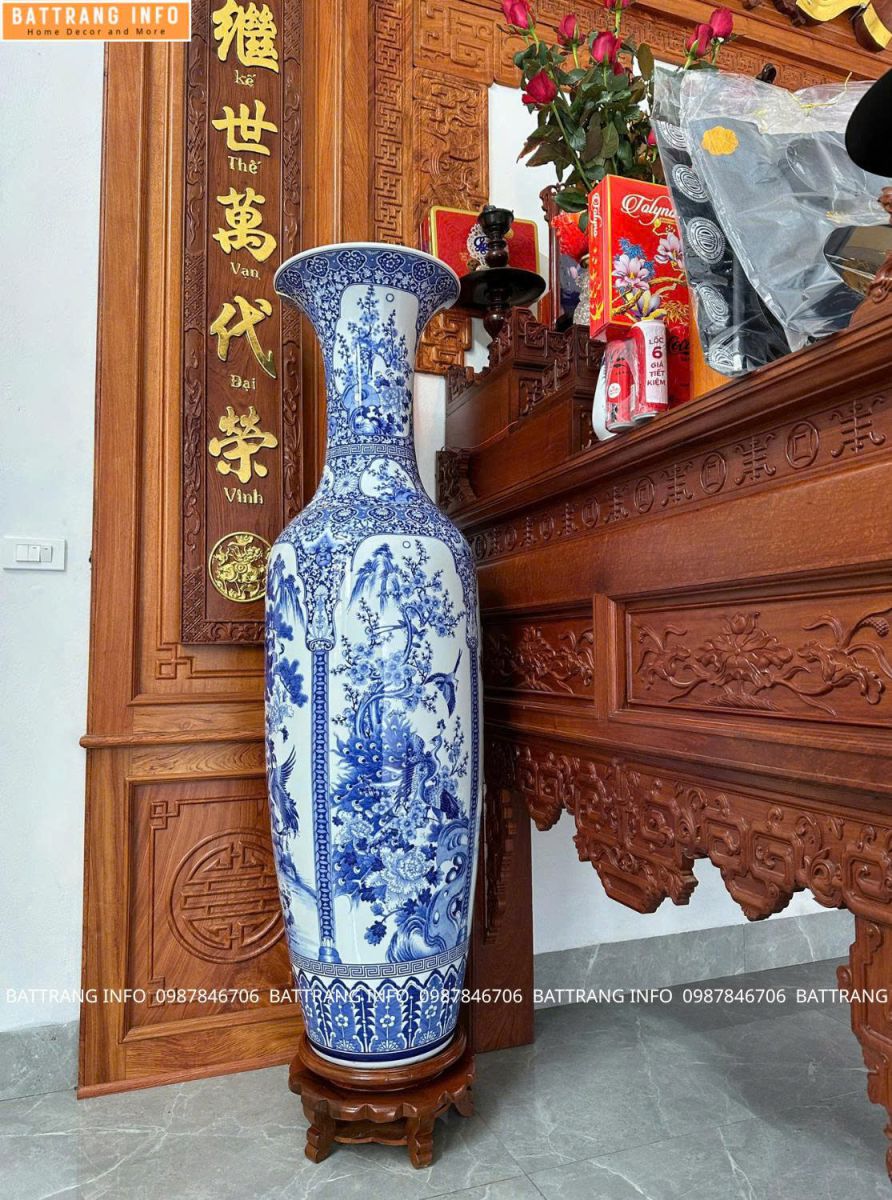 Lộc Bình Tứ Cảnh Kỹ Cao 1m7 Men Lam Vẽ Tay