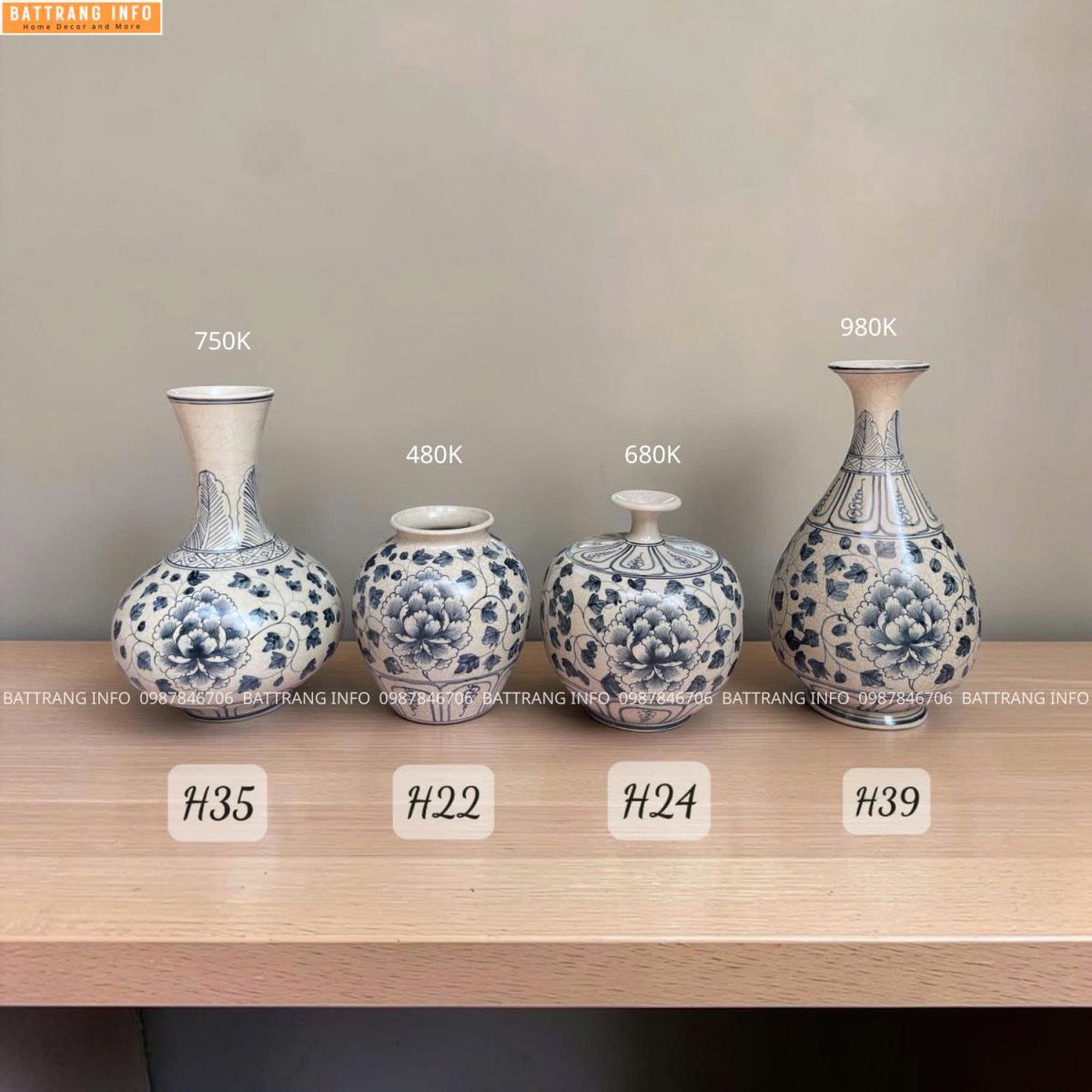 Lọ Hoa Men Rạn Vẽ Hoa Dây Cao Cấp Bát Tràng