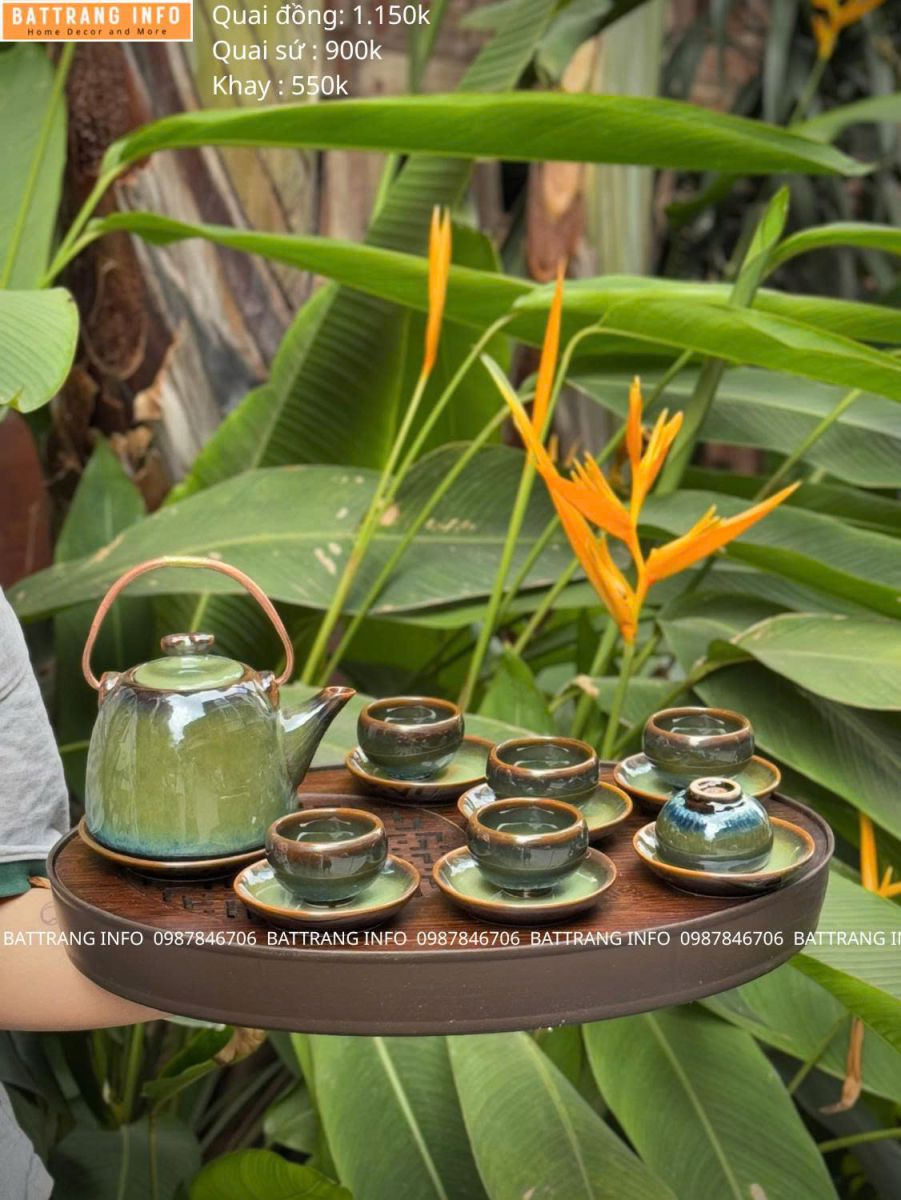Bộ Ấm Chén Men Hỏa Biến Xanh Ngọc Cao Cấp Bát Tràng