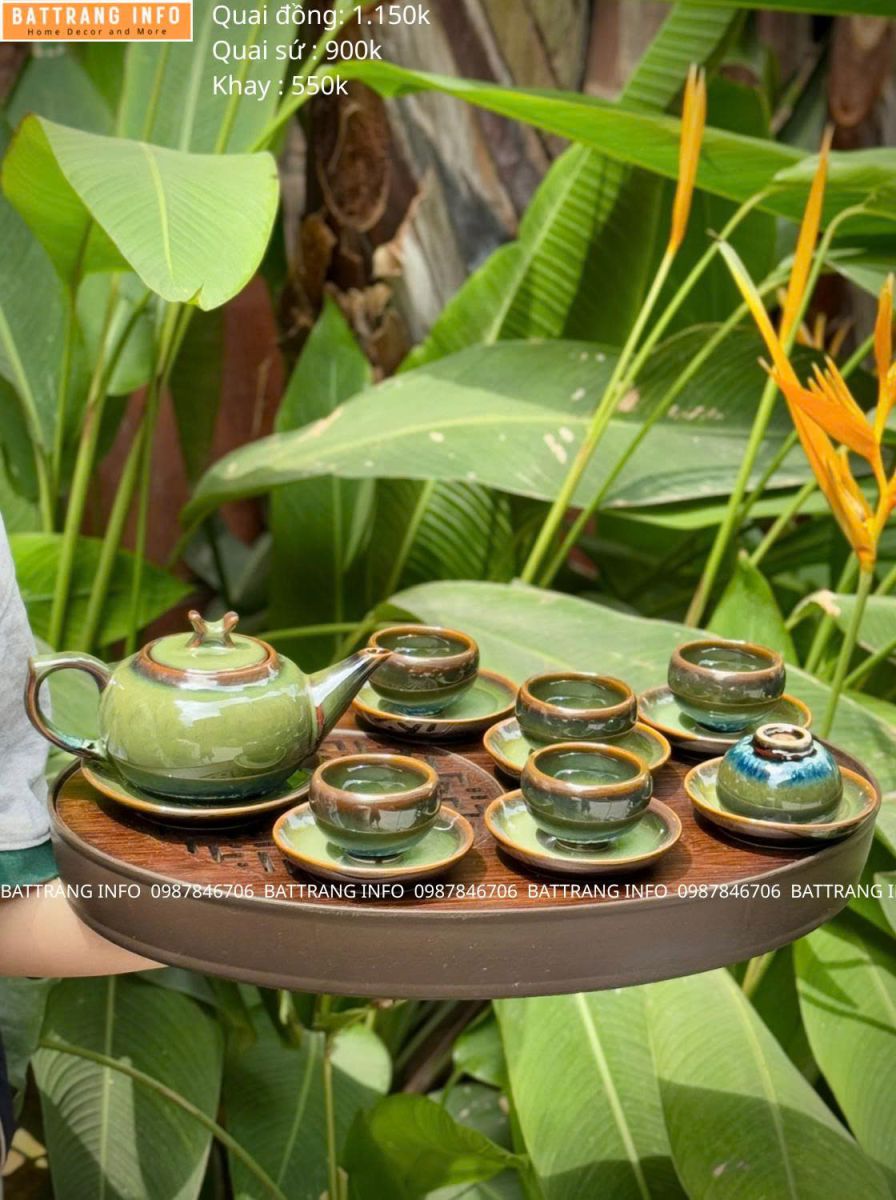 Bộ Ấm Chén Men Hỏa Biến Xanh Ngọc Cao Cấp Bát Tràng