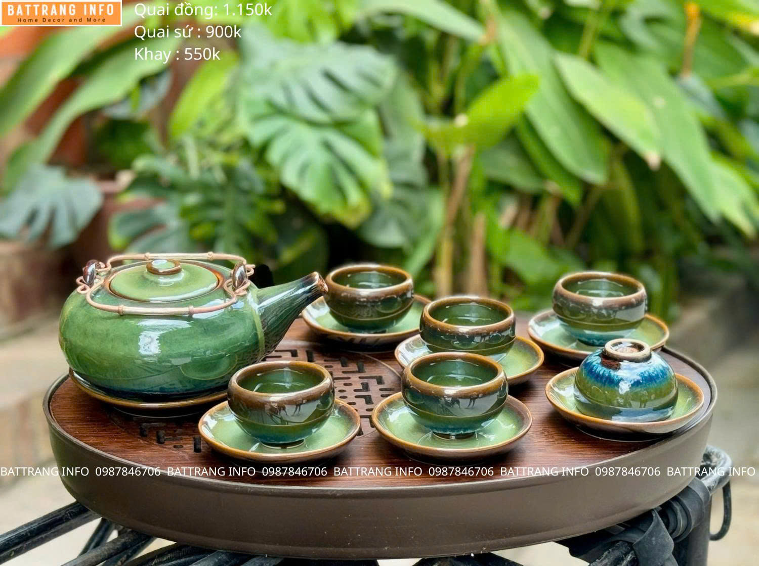 Bộ Ấm Chén Men Hỏa Biến Xanh Ngọc Cao Cấp Bát Tràng