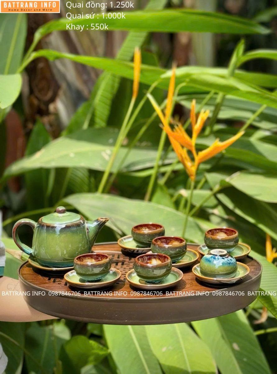 Bộ Ấm Chén Xanh Ngọc Men Hỏa Biến Chén Lòng Hoa Cao Cấp Bát Tràng
