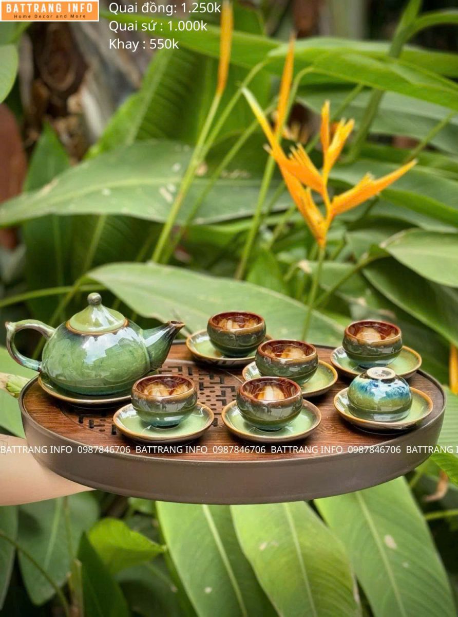 Bộ Ấm Chén Xanh Ngọc Men Hỏa Biến Chén Lòng Hoa Cao Cấp Bát Tràng