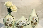Bộ ba lọ trang trí dáng bí ngô vẽ hoa cao cấp