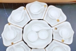 Sét đĩa hoa mặt trời men trắng viền vàng 18k cao cấp - set 8 cánh