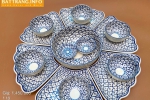Set bát đĩa hình hoa mặt trời men lam vẽ bèo - dành cho gia đình 6 thành viên