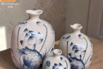 Bộ 3 Bình Trang Trí & Cắm Hoa Men Rạn Vẽ Tay Cao Cấp Bát Tràng